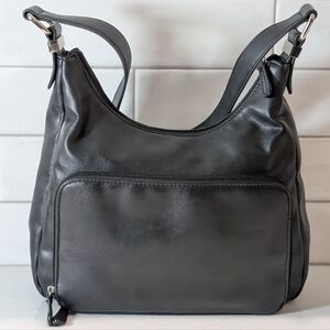 Y2K Aurielle Classic Black Leather Shoulder Bag Multiple Pockets Silver Hardware